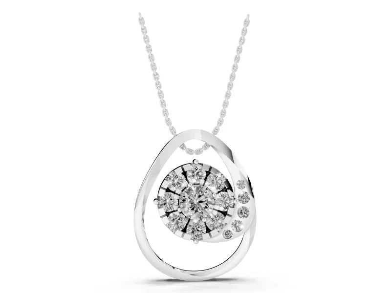 Round Lab-Grown Diamond Cluster Teardrop Pendant Necklace | Accent Arc | White Gold