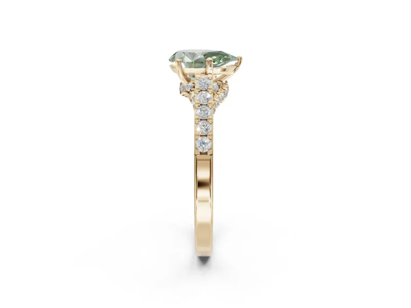 Pear-Shaped Pavé Solitaire Engagement Ring Setting for a Fancy Green Lab-Grown Diamond | Crossover Gallery | Yellow Gold