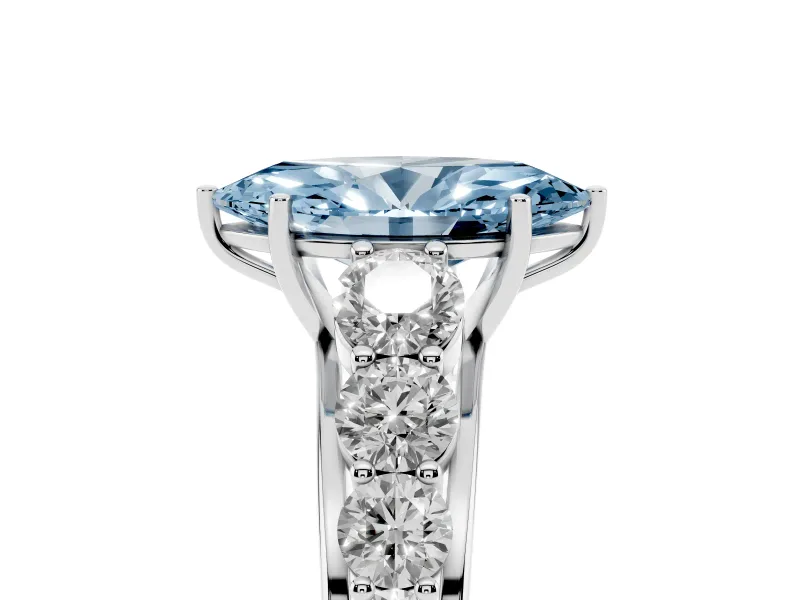 Marquise Graduated Side Stone Engagement Ring Setting for a Fancy Blue Lab-Grown Diamond | Flat Top Band | Platinum