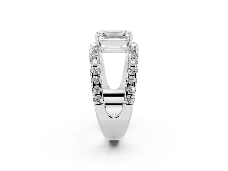 Emerald Cut Wide Open Split Shank Engagement Ring Setting | Pavé Strands | Platinum