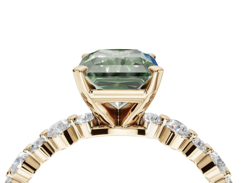 Radiant Cut Pavé Engagement Ring Setting for a Fancy Green Lab-Grown Diamond | Alternating Accents | Yellow Gold