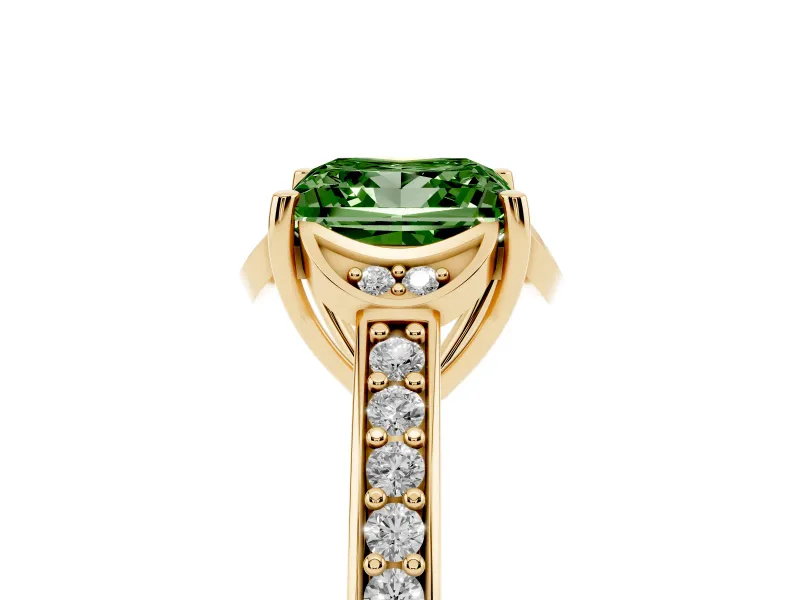 Princess Cut Floral Pavé Engagement Ring Setting for a Fancy Green Lab-Grown Diamond | Yellow Gold