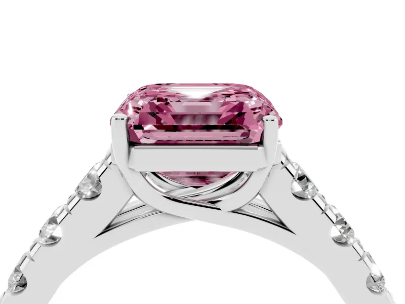 Asscher Cut Engagement Ring Setting for a Fancy Pink Lab-Grown Diamond | White Gold - Design NV-24643