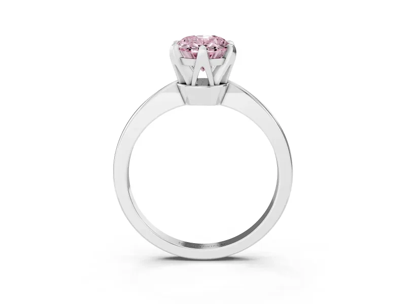 Fancy Pink Oval Cut Diamond Solitaire Engagement Ring Set in Silver with Slim Tapered Solitaire Band