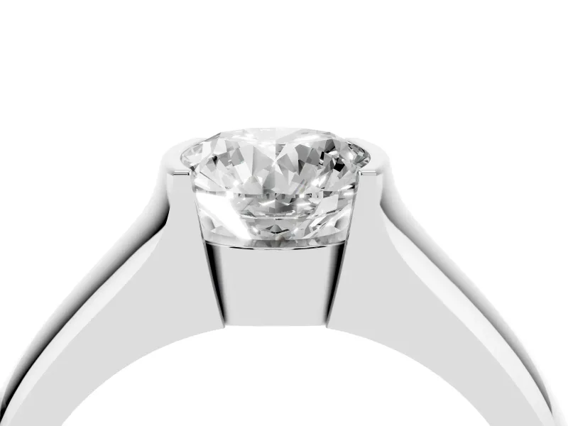Round Half Bezel Solitaire Engagement Ring Setting | Wide Band | White Gold
