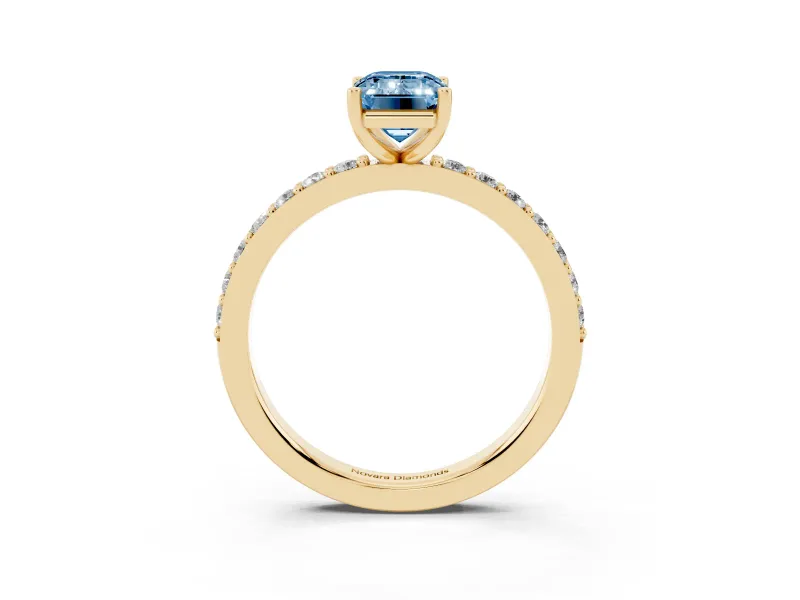 Emerald Cut Pavé Solitaire Engagement Ring Setting for a Fancy Blue Lab-Grown Diamond | Single Row Band | Yellow Gold