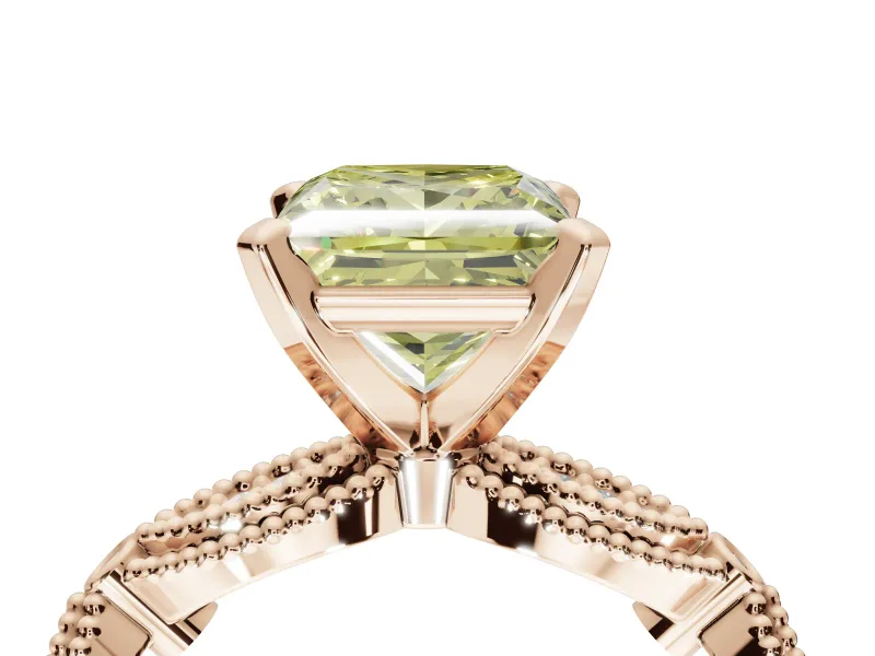 Princess Cut Vintage Engagement Ring Setting for a Fancy Yellow Lab-Grown Diamond | Graduated Stations | Rose Gold