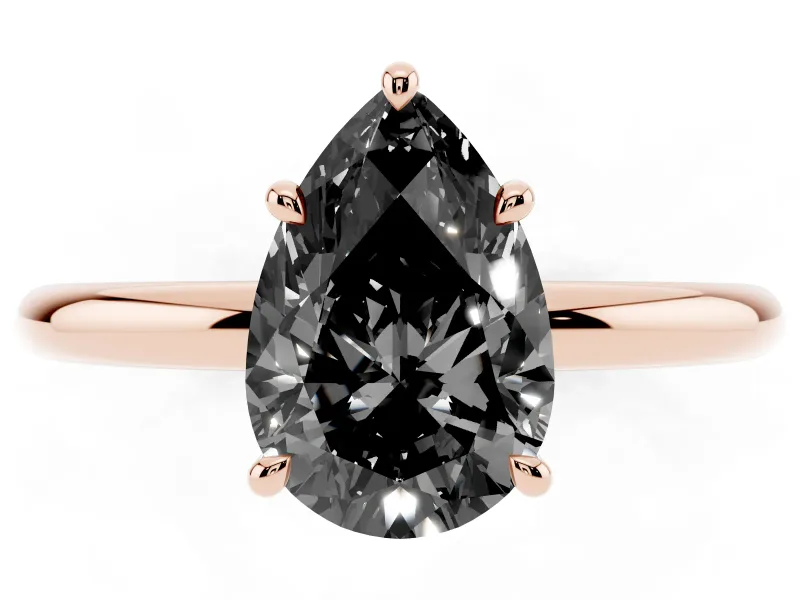 Pear-Shaped Hidden Halo Engagement Ring Setting for a Black Center | Thin Plain Band | Rose Gold
