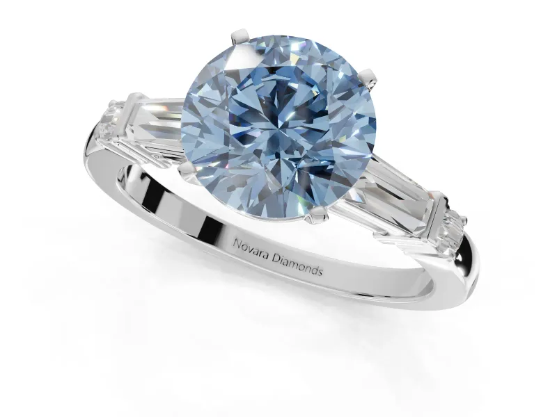 Round Tapered Baguette Engagement Ring Setting for a Fancy Blue Lab-Grown Diamond | White Gold