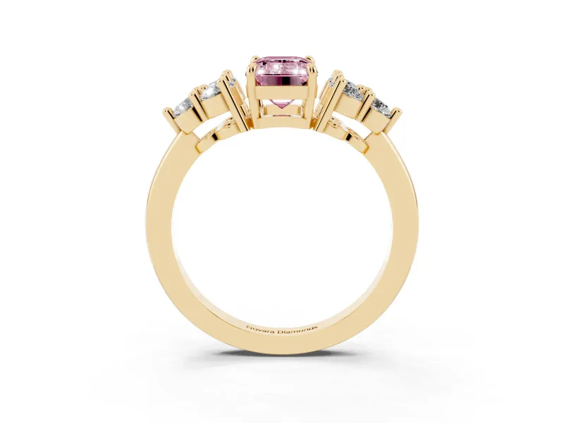 Emerald Cut Cluster Side Stone Engagement Ring Setting for a Fancy Pink Lab-Grown Diamond | Plain Band | Yellow Gold