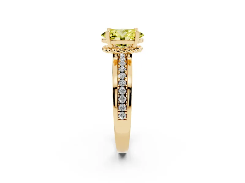 Oval Channel Set Solitaire Engagement Ring Setting for a Fancy Yellow Lab-Grown Diamond | Rope Collar Head | Yellow Gold