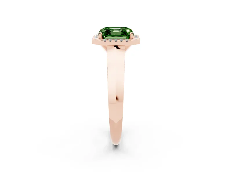 Asscher Cut Knife-Edge Halo Engagement Ring Setting for a Fancy Green Lab-Grown Diamond | Rose Gold