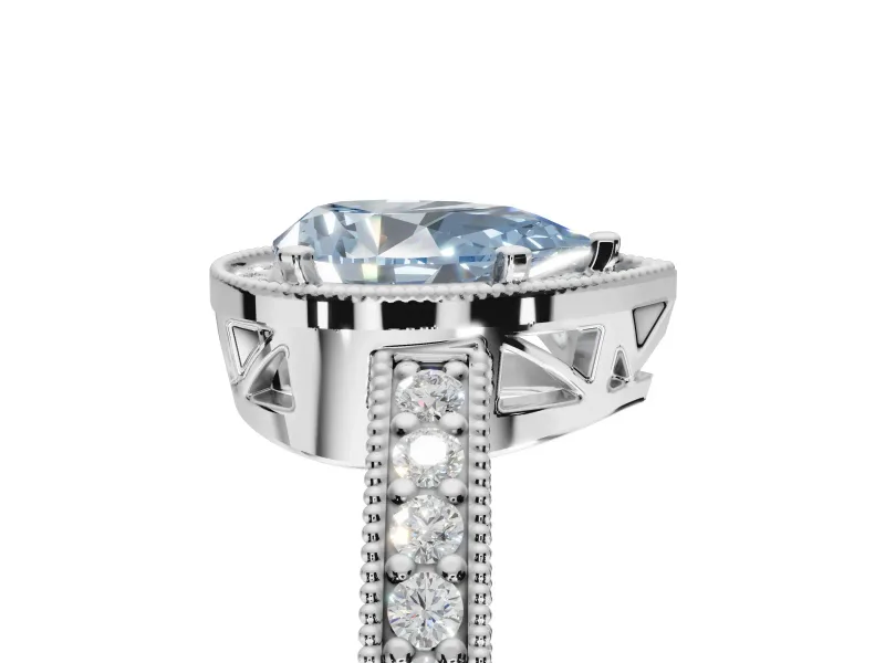 Pear-Shaped Milgrain Halo Engagement Ring Setting for a Fancy Blue Lab-Grown Diamond | Wide Pavé Band | White Gold