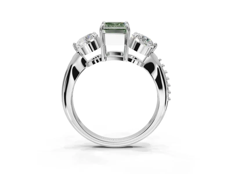 Emerald Cut Engagement Ring Setting for a Fancy Green Lab-Grown Diamond | Sterling Silver - Design NV-24901