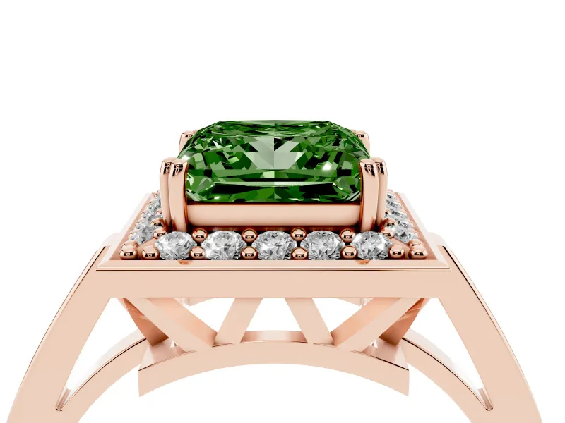 Princess Cut Halo Engagement Ring Setting for a Fancy Green Lab-Grown Diamond | Polished Halo Rim | Rose Gold