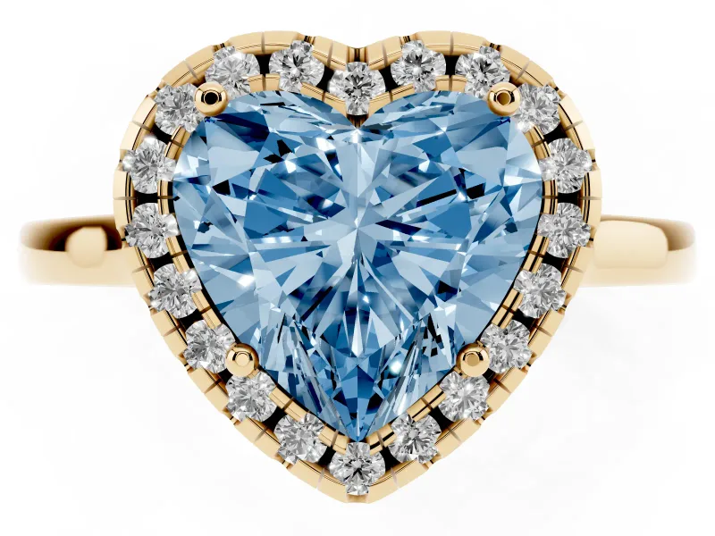 Heart-Shaped Halo Engagement Ring Setting for a Fancy Blue Lab-Grown Diamond | Flat Tapered Band | Yellow Gold