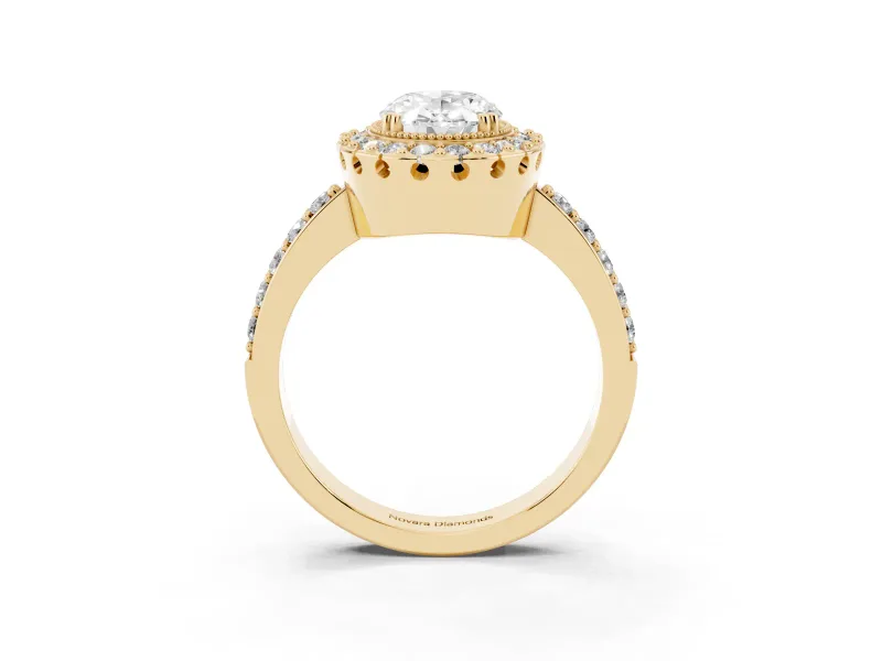 Oval Vintage Milgrain Halo Engagement Ring Setting | Pierced Gallery | Yellow Gold