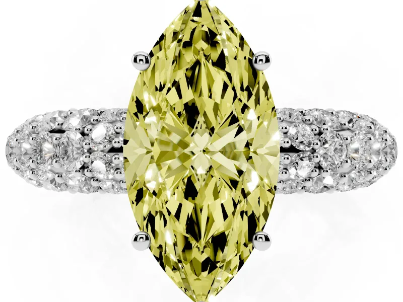 Marquise Multi Row Pave Engagement Ring Setting for a Fancy Yellow Lab-Grown Diamond | White Gold