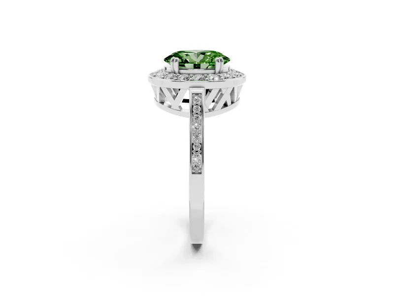 Oval Halo Engagement Ring Setting for a Fancy Green Lab-Grown Diamond | Polished Halo Rim | White Gold