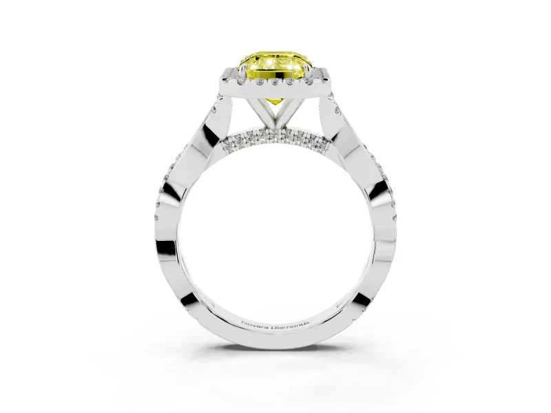 Emerald Cut Halo Engagement Ring Setting for a Fancy Yellow Lab-Grown Diamond | Pavé Twist Band | Sterling Silver