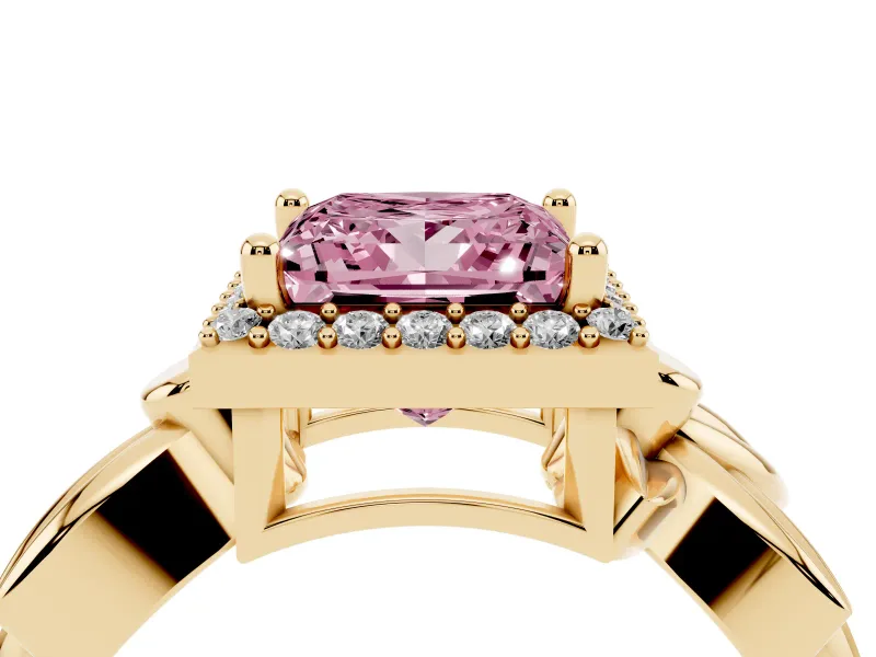 Princess Cut Floral Halo Engagement Ring Setting for a Fancy Pink Lab-Grown Diamond | Yellow Gold