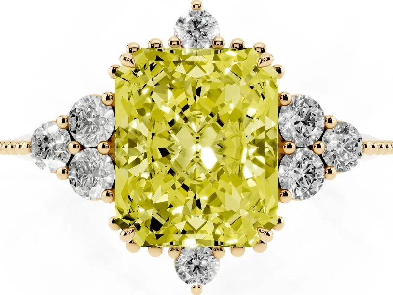 Radiant Cut Cluster Engagement Ring Setting for a Fancy Yellow Lab-Grown Diamond | Yellow Gold