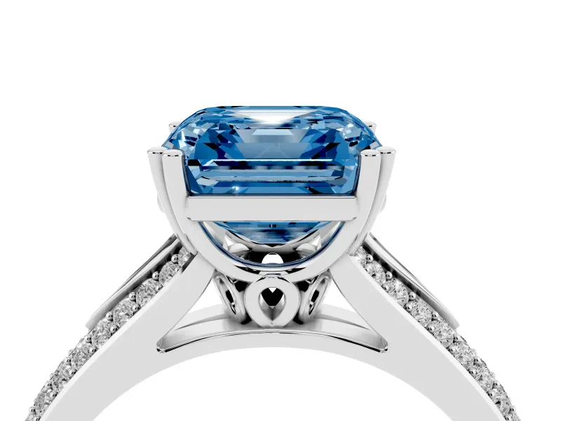Asscher Cut Split Shank Engagement Ring Setting for a Fancy Blue Lab-Grown Diamond | Pave Band | White Gold