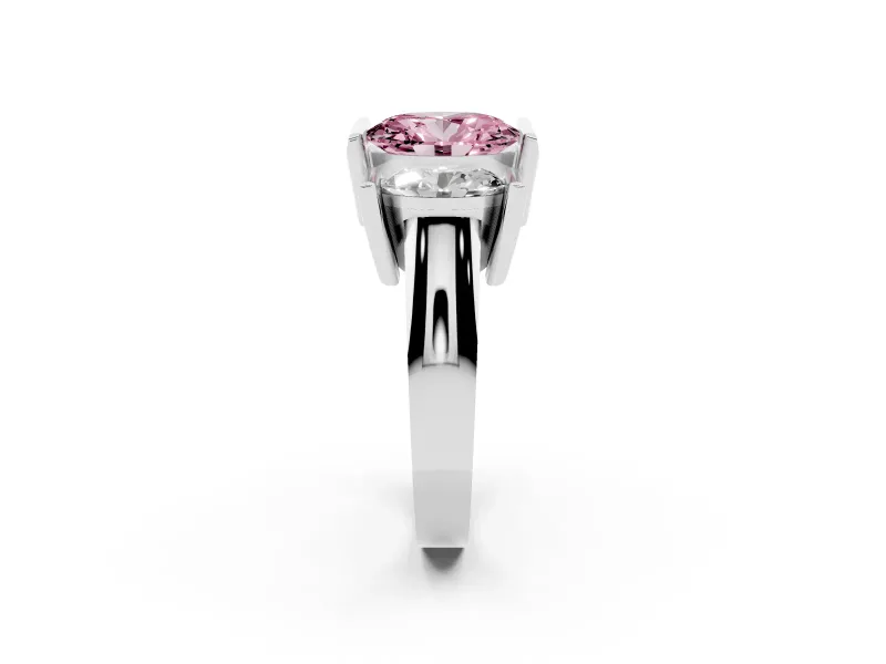 Oval Channel-Set Three Stone Engagement Ring Setting for a Fancy Pink Lab-Grown Diamond | Sterling Silver