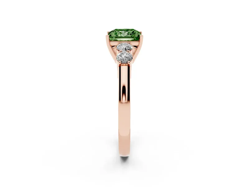 Princess Cut 5 Stone Engagement Ring Setting for a Fancy Green Lab-Grown Diamond | Rose Gold