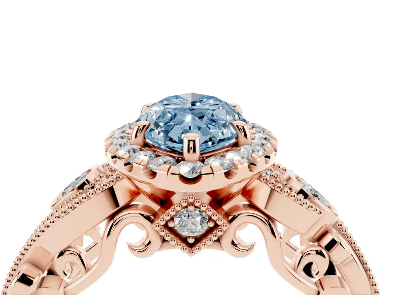 Marquise Vintage Halo Engagement Ring Setting for a Fancy Blue Lab-Grown Diamond | Bezel Shoulder Accents | Rose Gold
