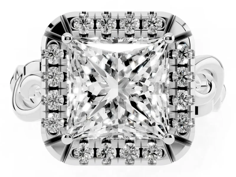 Princess Cut Diamond Halo Ring Set in Platinum with Scrollwork Band and Prong Setting