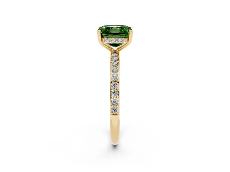Asscher Cut Hidden Halo Engagement Ring Setting for a Fancy Green Lab-Grown Diamond | Yellow Gold