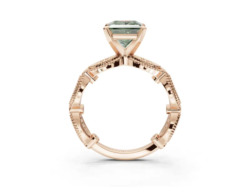 Princess Cut Vintage Engagement Ring Setting for a Fancy Green Lab-Grown Diamond | Graduated Stations | Rose Gold
