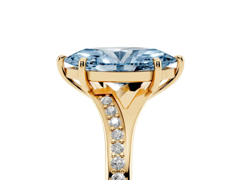 Marquise Pave Solitaire Engagement Ring Setting for a Fancy Blue Lab-Grown Diamond | Sweeping Shoulders | Yellow Gold