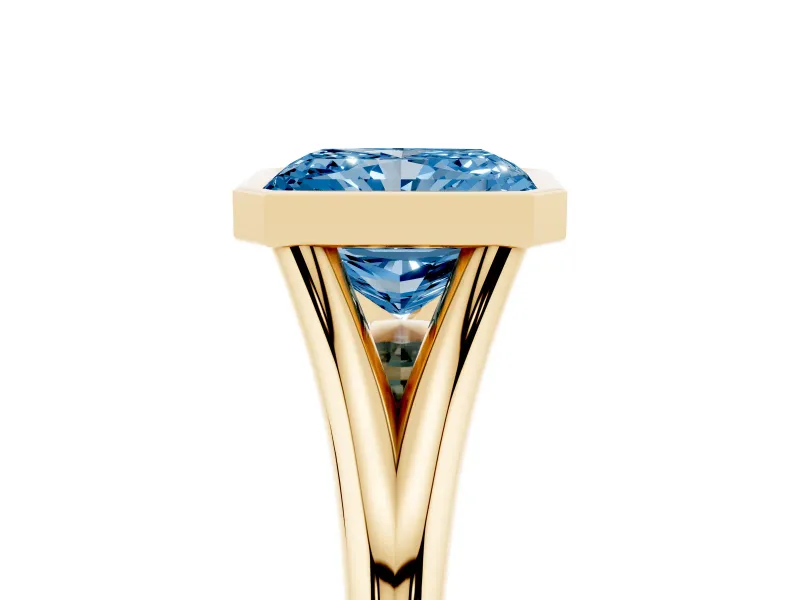 Radiant Cut Bezel Engagement Ring Setting for a Fancy Blue Lab-Grown Diamond | Yellow Gold