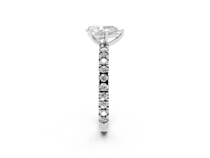Pear Cut Diamond Pavé Band Solitaire Set in White gold with Prong Setting