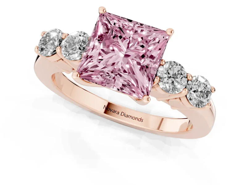 Princess Cut 5 Stone Engagement Ring Setting for a Fancy Pink Lab-Grown Diamond | Rose Gold