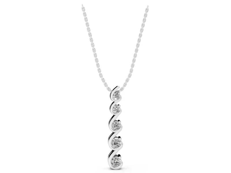 Round Lab-Grown Diamond S-Curve Wire Pendant Necklace | Prong Set | White Gold