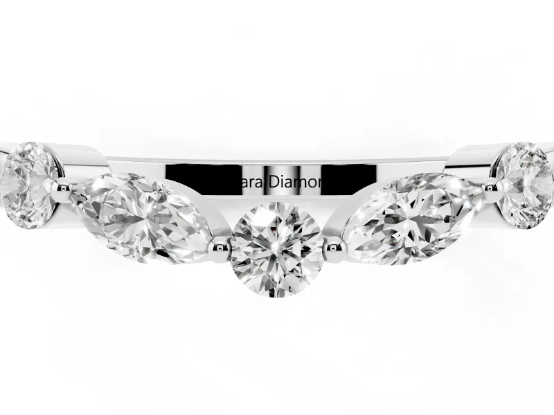 Round and Marquise Lab-Grown Diamond Alternating Curved Wedding Band | Prong Set | Platinum