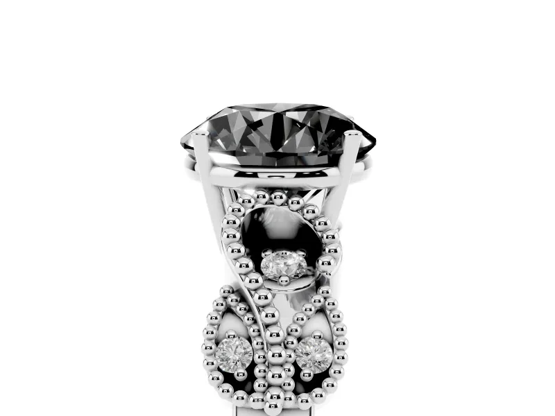 Round Vintage Leaf Solitaire Engagement Ring Setting for a Black Center | Sterling Silver