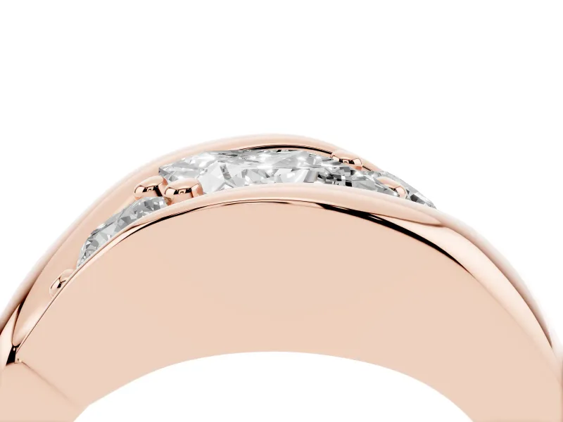 Princess Cut Three Stone Bypass Engagement Ring Setting | Sculpted Crossover Band | Rose Gold