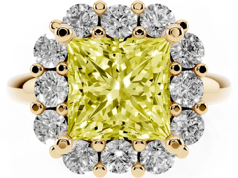 Princess Cut Halo Engagement Ring Setting for a Fancy Yellow Lab-Grown Diamond | Yellow Gold - Design NV-24726