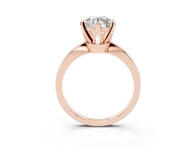Round Cut Diamond Solitaire Engagement Ring Set in Rose gold with Slim Tapered Solitaire Band