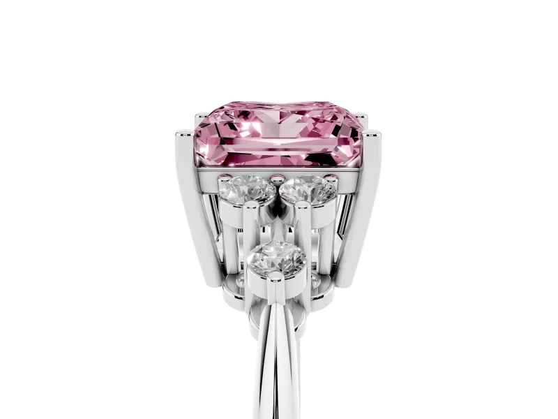 Princess Cut Cluster Accent Engagement Ring Setting for a Fancy Pink Lab-Grown Diamond | Platinum