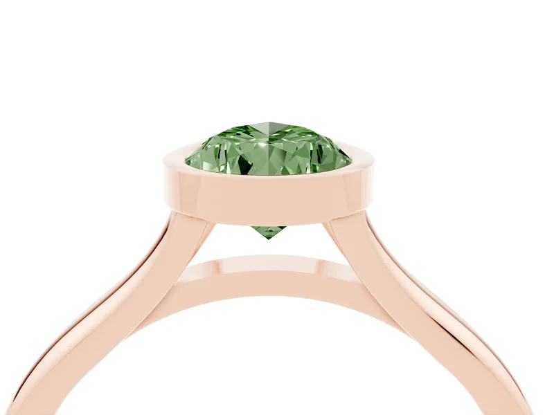 Fancy Green Bezel Set Pear Cut Diamond Solitaire Ring Set in Rose gold with Tapered Band