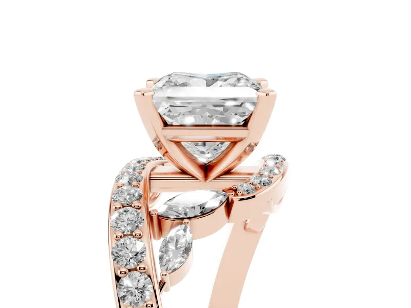 Princess Cut Diamond Solitaire Ring Set in Rose gold with Pavé Twist Band and Secure Prong Setting