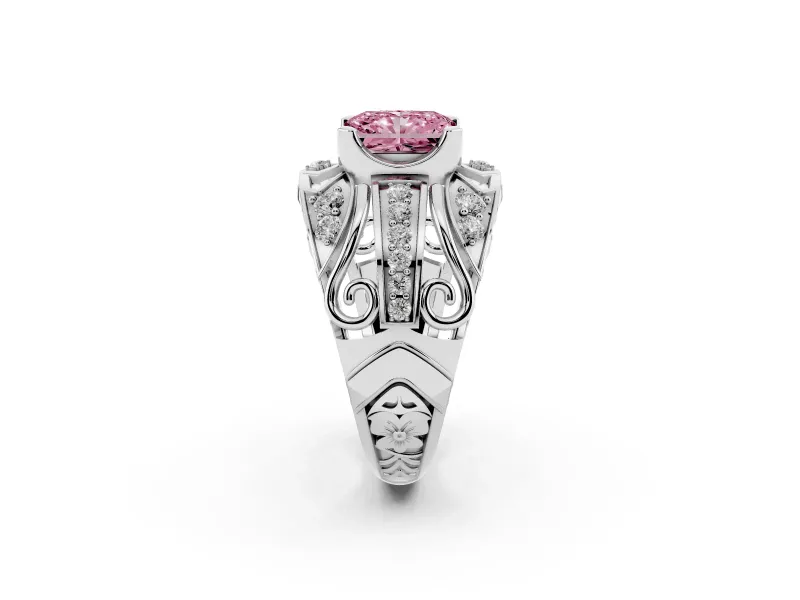 Radiant Cut Art Deco Graduated Engagement Ring Setting for a Fancy Pink Lab-Grown Diamond | Platinum
