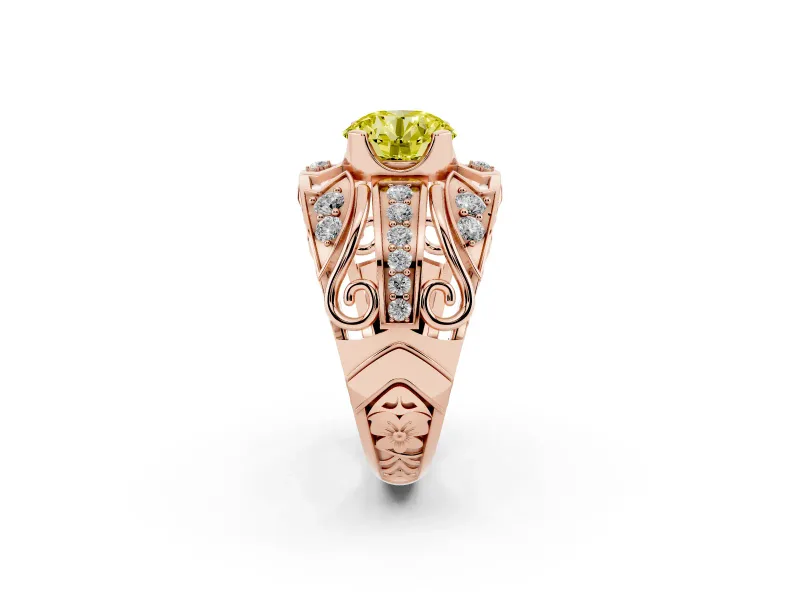 Round Art Deco Graduated Engagement Ring Setting for a Fancy Yellow Lab-Grown Diamond | Rose Gold