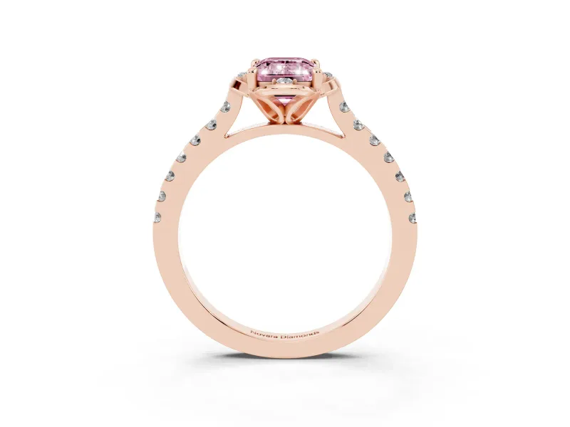 Emerald Cut Floral Petal Engagement Ring Setting for a Fancy Pink Lab-Grown Diamond | Petal Accents | Rose Gold