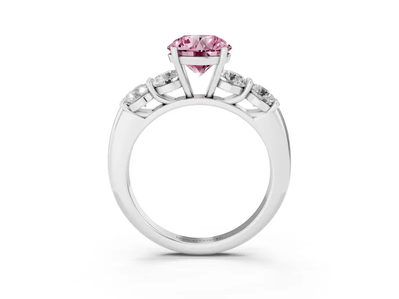 Round Five Stone Engagement Ring Setting for a Fancy Pink Lab-Grown Diamond | Plain Band | Platinum